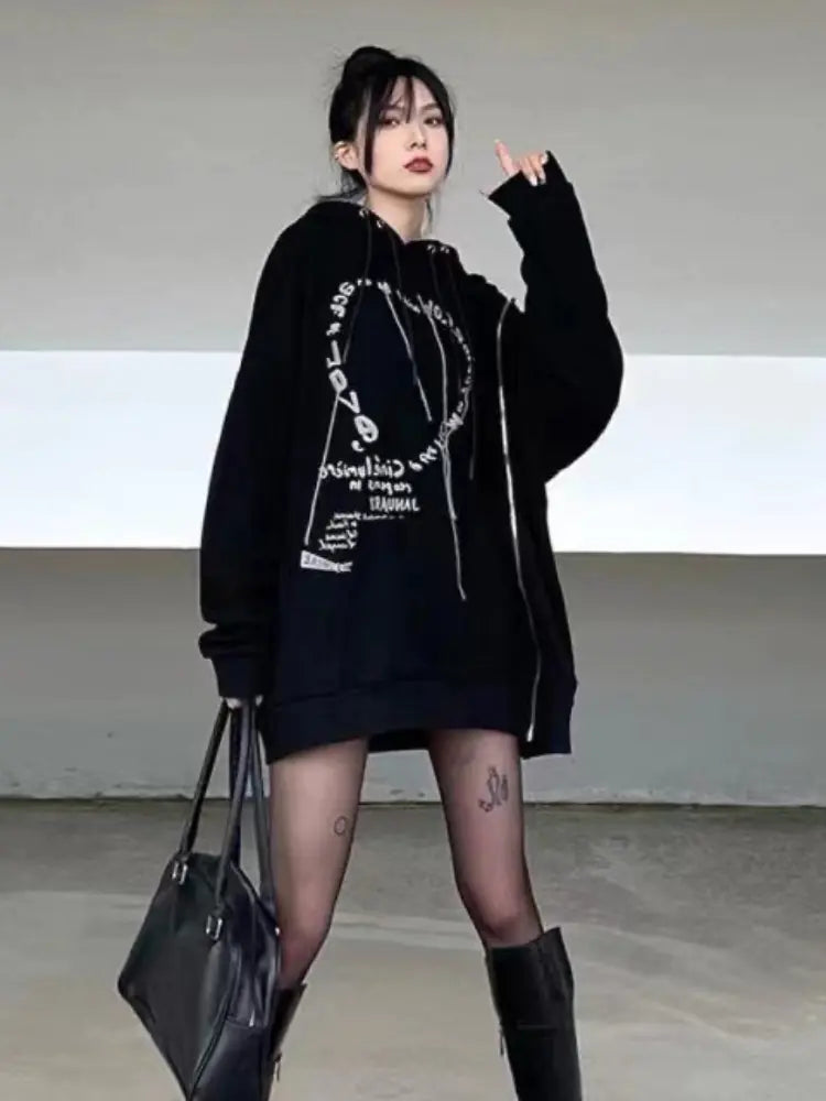 Gothic Punk Oversized Hooded Sweatshirt for Women