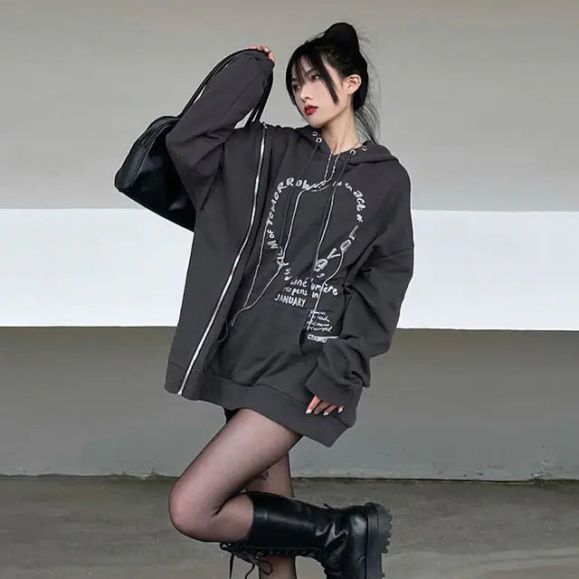 Gothic Punk Oversized Hooded Sweatshirt for Women
