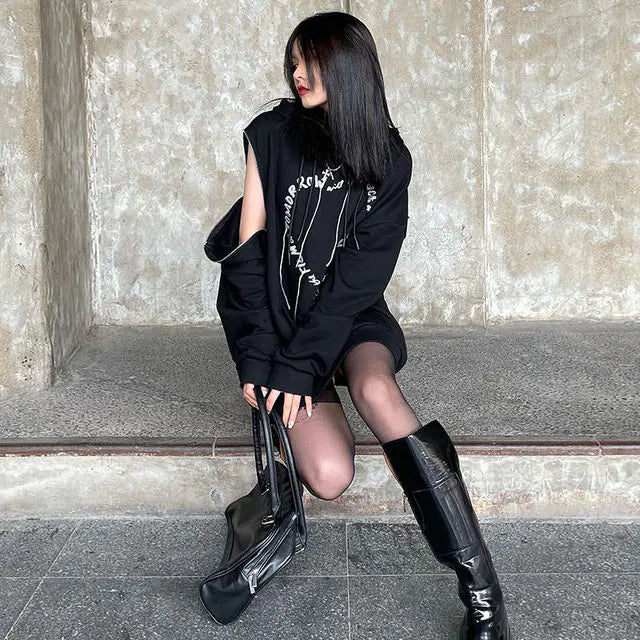 Gothic Punk Oversized Hooded Sweatshirt for Women